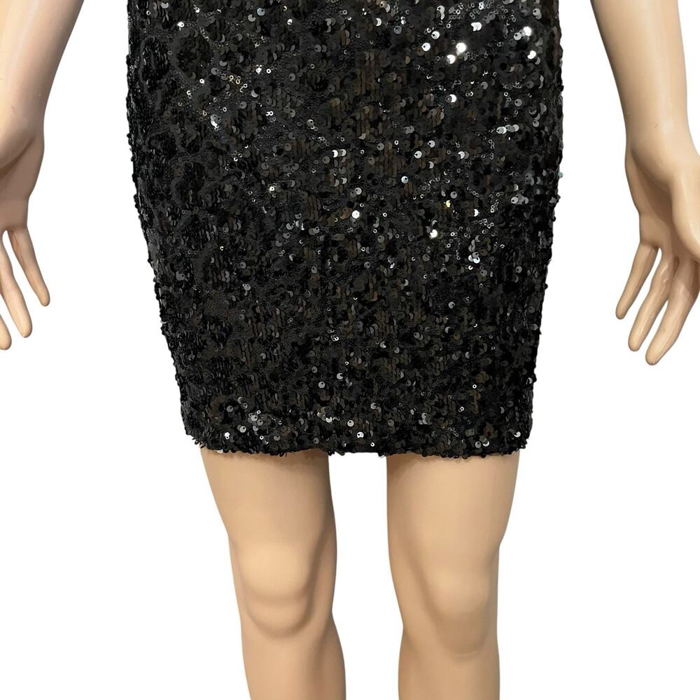 Dress The Population Sequin Mini Dress Small Sheath Bodycon Black Cocktail Party - Picture 2 of 8